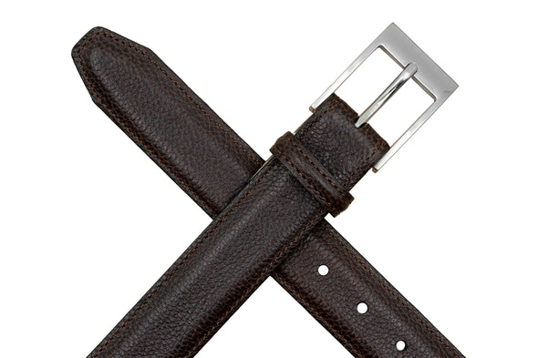 Delaney 2 Buckle Scotch Grain Leather Belt - Dark Brown