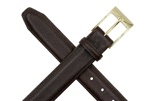 Delaney 2 Buckle Scotch Grain Leather Belt - Dark Brown