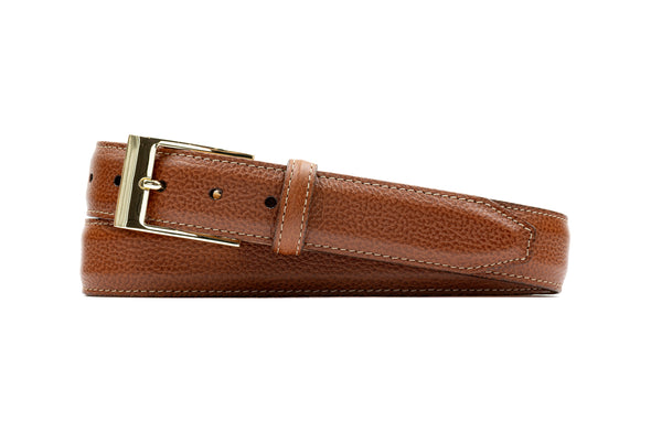 Delaney 2 Buckle Scotch Grain Leather Belt - Almond