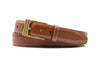 Delaney 2 Buckle Scotch Grain Belt - Almond with a buckle that has a polished brass finish.