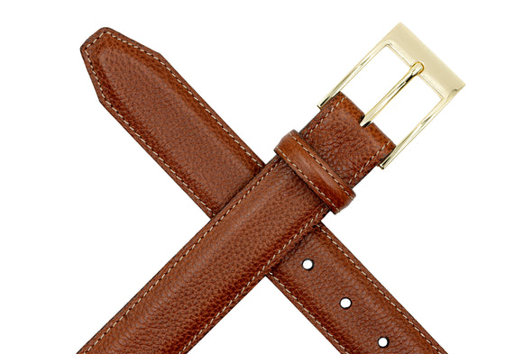 Delaney 2 Buckle Scotch Grain Leather Belt - Almond