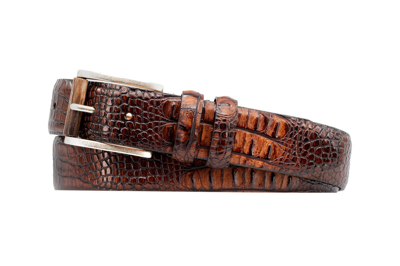 Hadley Hornback Alligator Grain Leather Belt - Whiskey