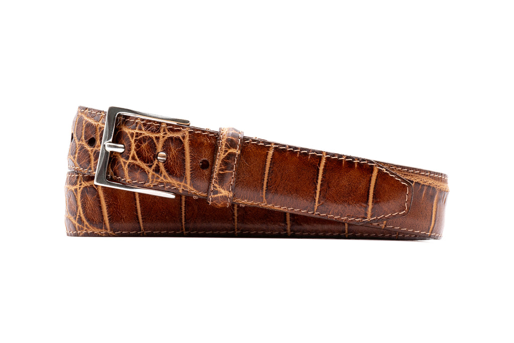 Perry Italian Alligator Grain Leather Belt - Chestnut