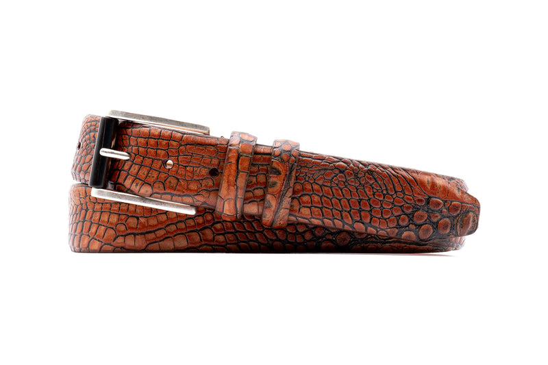 Hadley Hornback Alligator Grain Leather Belt - Vintage Chestnut