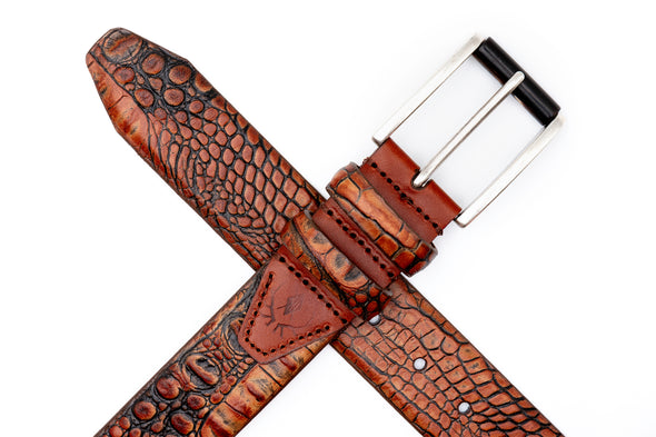 Hadley Hornback Alligator Grain Leather Belt - Vintage Chestnut