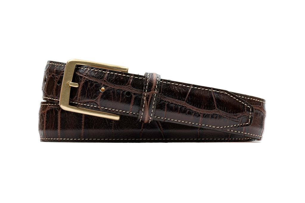 Justin Alligator Grain Leather Belt - Chestnut