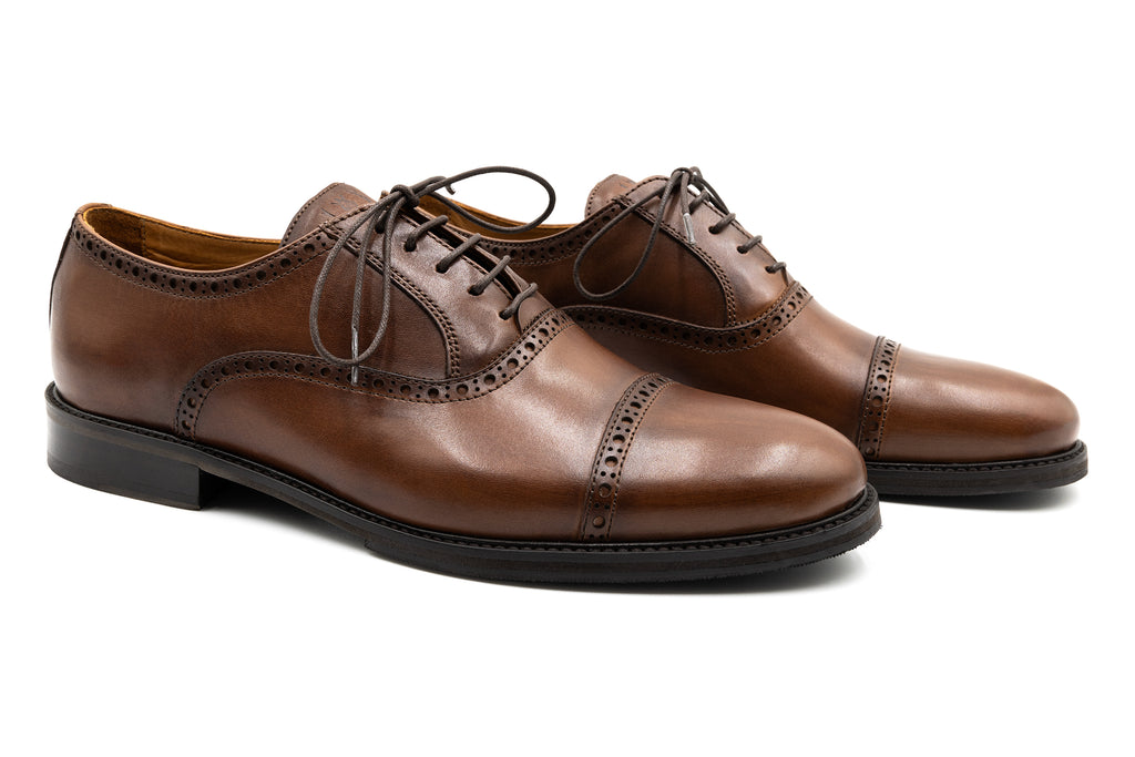 Cambridge Hand Stained Dress Calf Leather Cap Toe - Chocolate