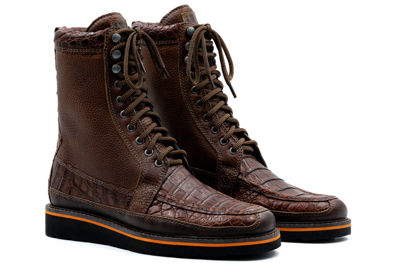 Laverack Crocodile Leather Field Boot - Chestnut