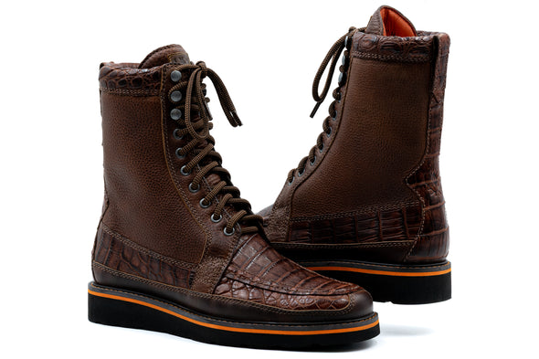 Laverack Crocodile Leather Field Boot - Chestnut