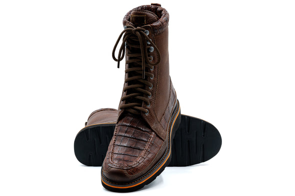 Laverack Crocodile Leather Field Boot - Chestnut