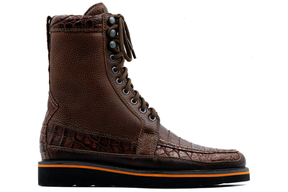 Laverack Crocodile Leather Field Boot - Chestnut