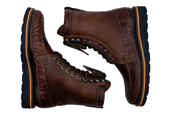 Laverack Crocodile Leather Field Boot - Chestnut