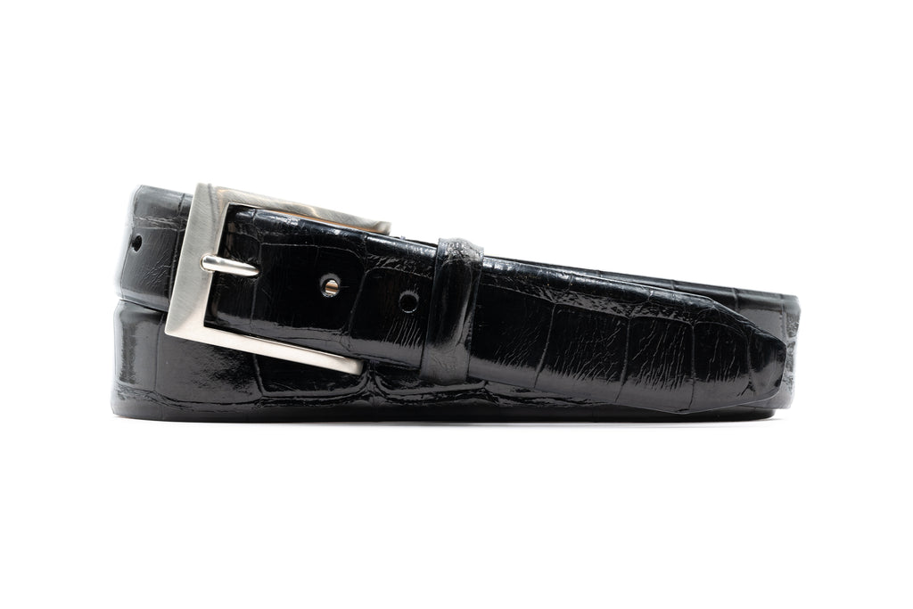 Hand Glazed American Alligator Leather Belt - Black