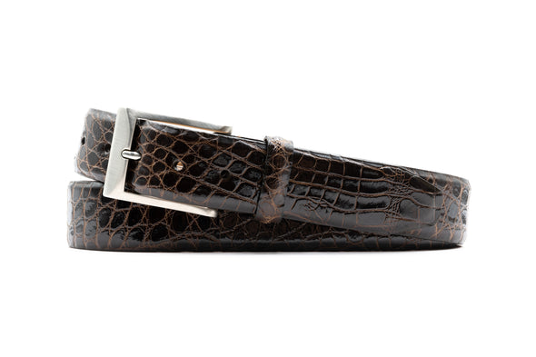 Hand Glazed Genuine American Alligator Belt - Walnut