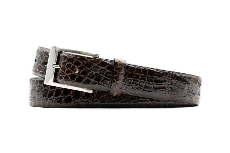 Hand Glazed Genuine American Alligator Belt - Walnut