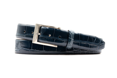 Hand Glazed American Alligator Leather Belt - Sapphire