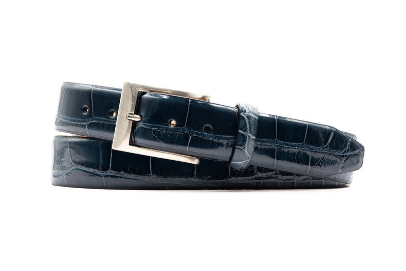Hand Glazed Genuine American Alligator Belt - Sapphire