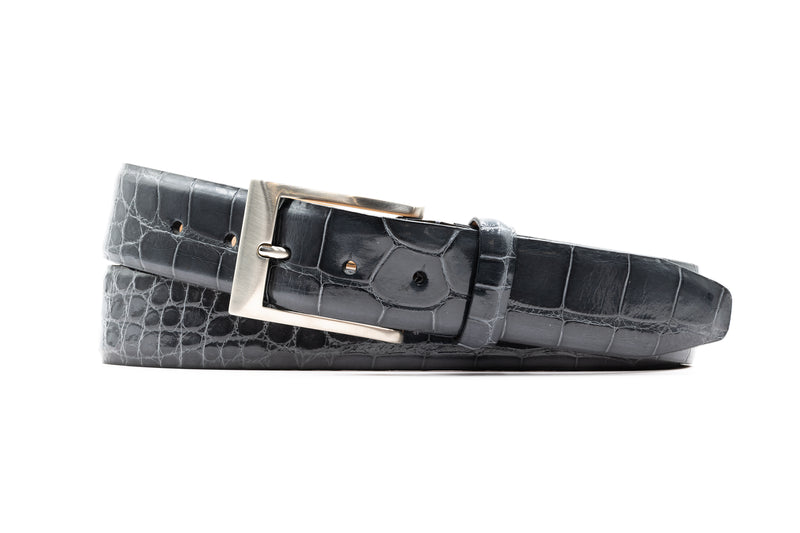 Hand Glazed Genuine American Alligator Belt - Slate
