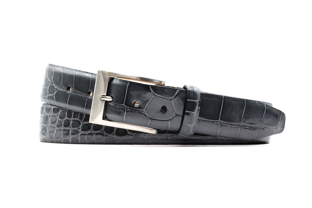 Hand Glazed American Alligator Leather Belt - Slate
