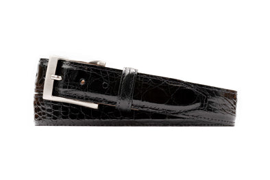 Wallace 2 Buckle South American Crocodile Leather Belt - Black