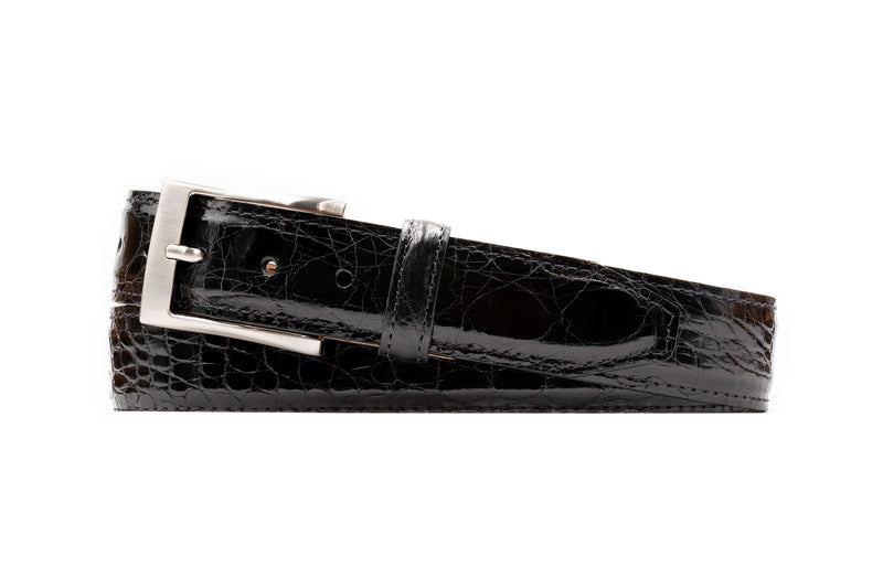 Wallace 2 Buckle South American Crocodile Leather Belt - Black