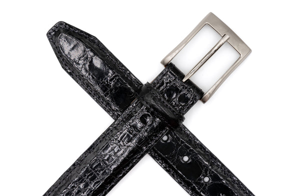 Wallace 2 Buckle South American Crocodile Leather Belt - Black