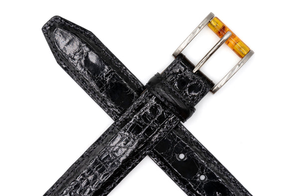 Wallace 2 Buckle South American Crocodile Leather Belt - Black