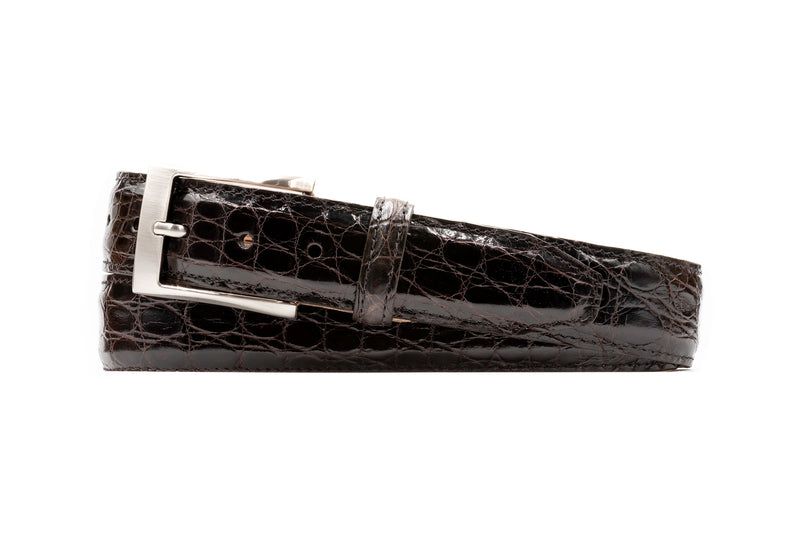 Wallace 2 Buckle South American Crocodile Leahter Belt - Walnut