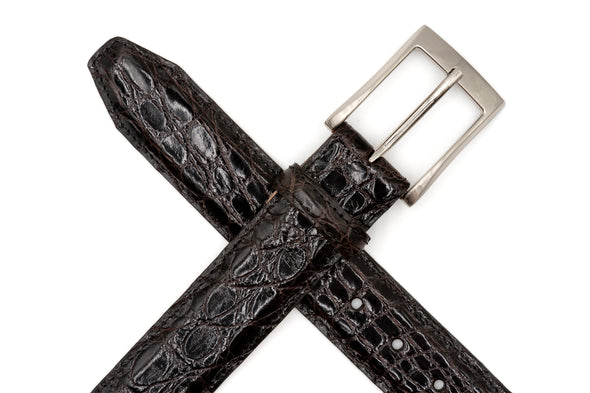 Wallace 2 Buckle South American Crocodile Leahter Belt - Walnut