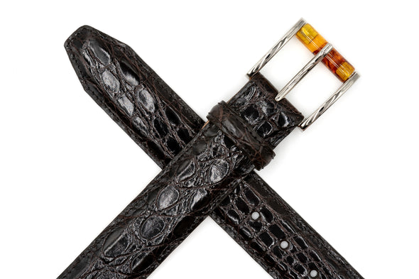 Wallace 2 Buckle South American Crocodile Leahter Belt - Walnut