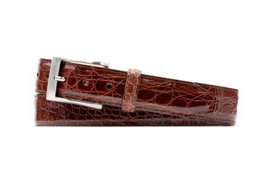 Wallace 2 Buckle South American Crocodile Leather Belt - Chestnut