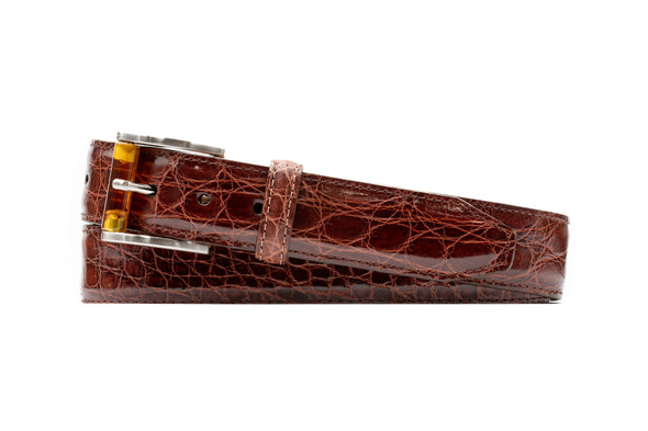 Wallace 2 Buckle South American Crocodile Leather Belt - Chestnut