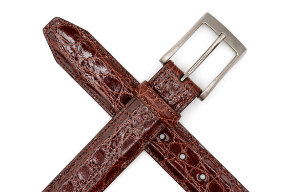 Wallace 2 Buckle South American Crocodile Leather Belt - Chestnut
