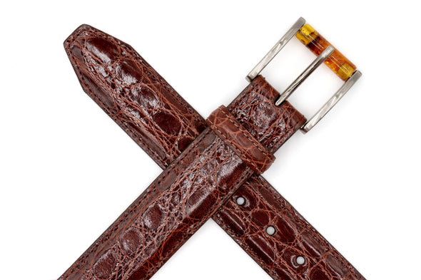 Wallace 2 Buckle South American Crocodile Leather Belt - Chestnut