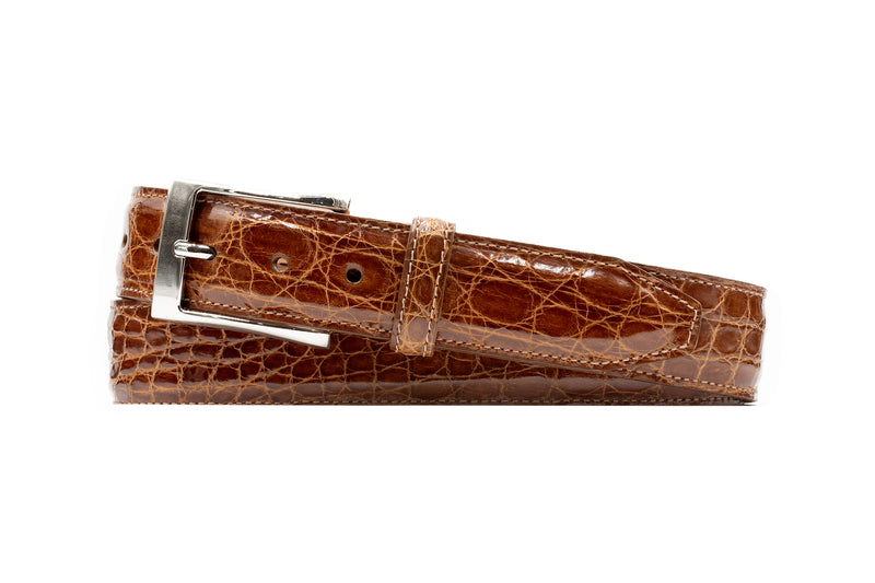 Wallace 2 Buckle South American Crocodile Leather Belt - Honey