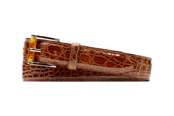 Wallace 2 Buckle South American Crocodile Leather Belt - Honey