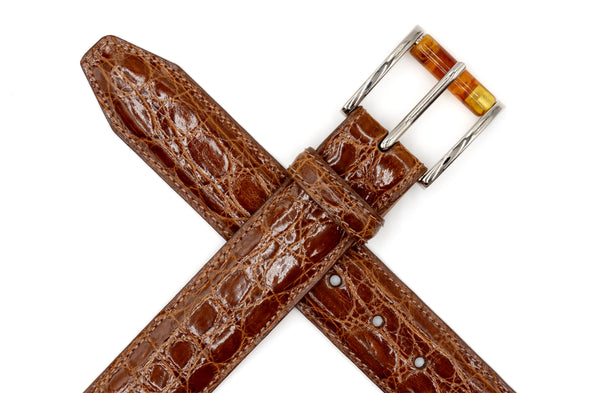 Wallace 2 Buckle South American Crocodile Leather Belt - Honey