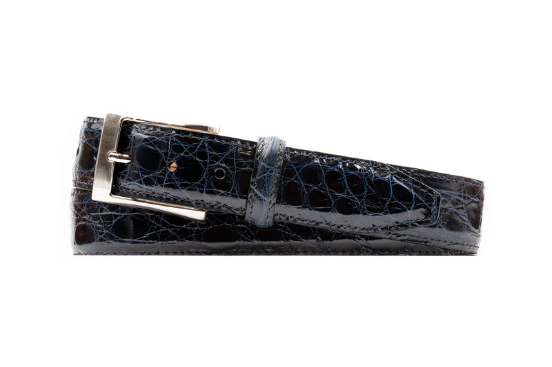 Wallace 2 Buckle South American Crocodile Leather Belt - Navy