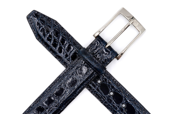 Wallace 2 Buckle South American Crocodile Leather Belt - Navy