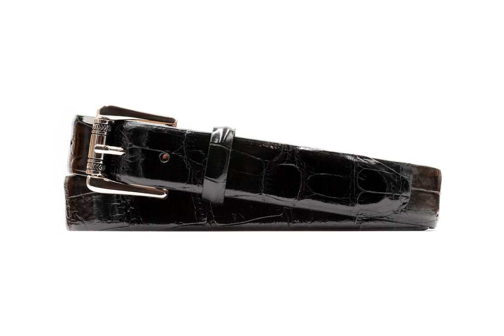 Jefferson 2 Buckle American Alligator Belt - Black