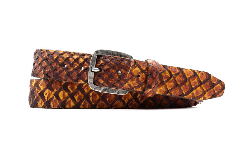 Genuine Amazonian Arapaima Belt - Blackened Chestnut