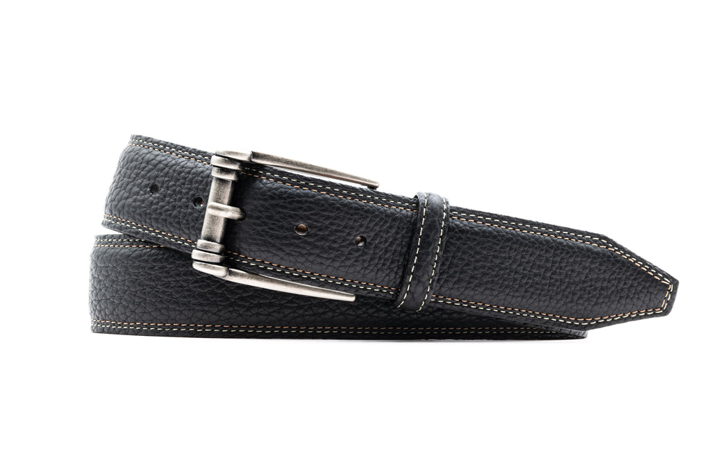 American Plains Bison Leather Belt - Black