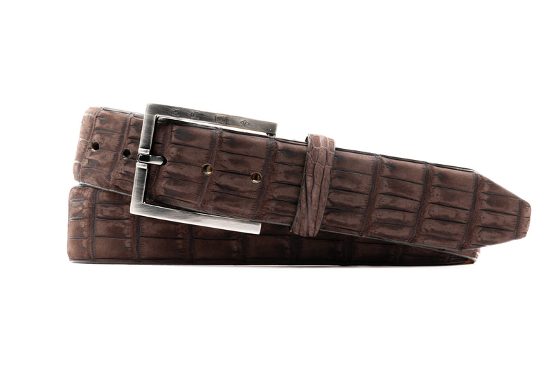 Nubuck Genuine American Alligator Belt - Walnut