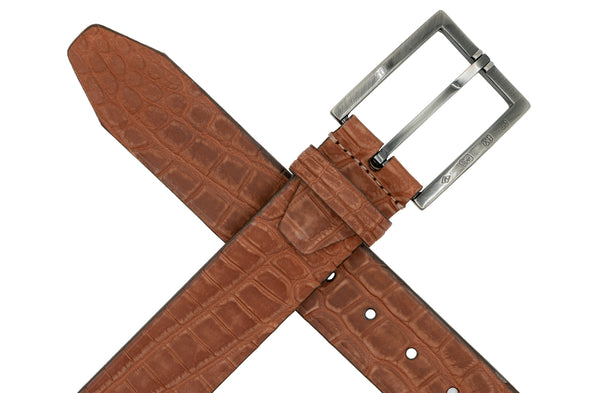Nubuck American Alligator Leather Belt - Chestnut
