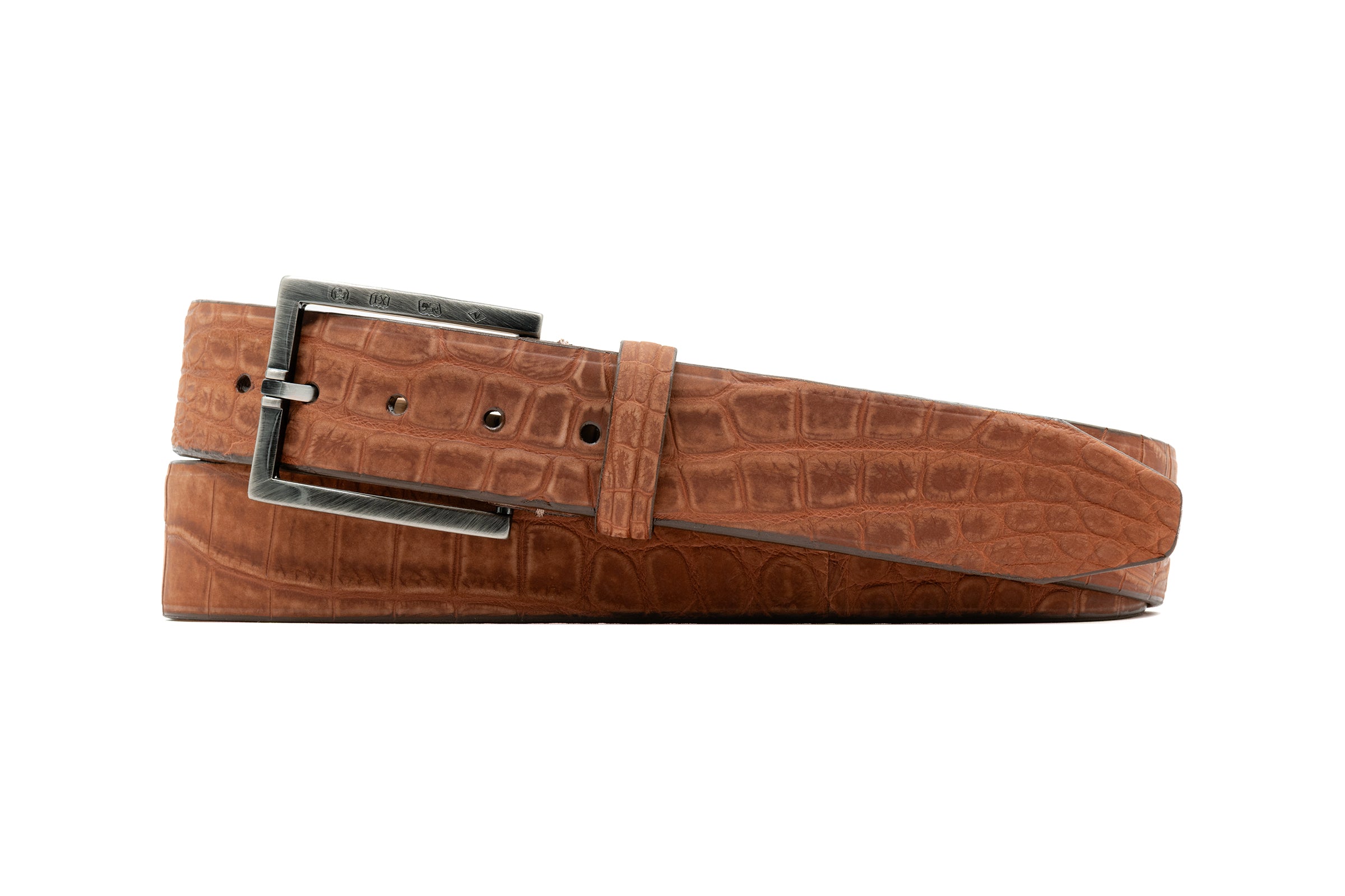 Nubuck American Alligator Leather Belt - Chestnut