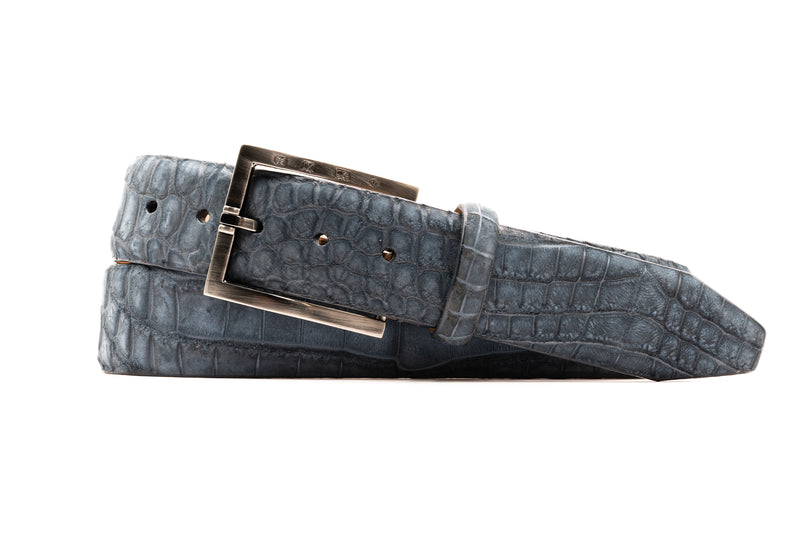 Nubuck Genuine American Alligator Belt - Sapphire
