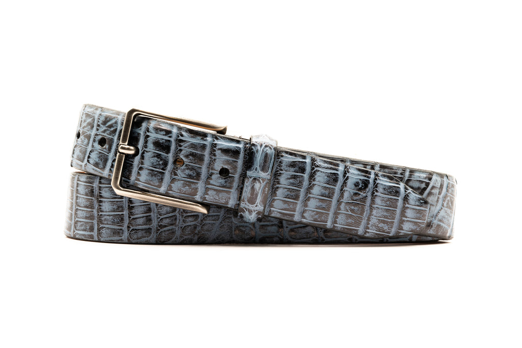 Hand Painted Genuine Caiman Crocodile Belt - Cobalt