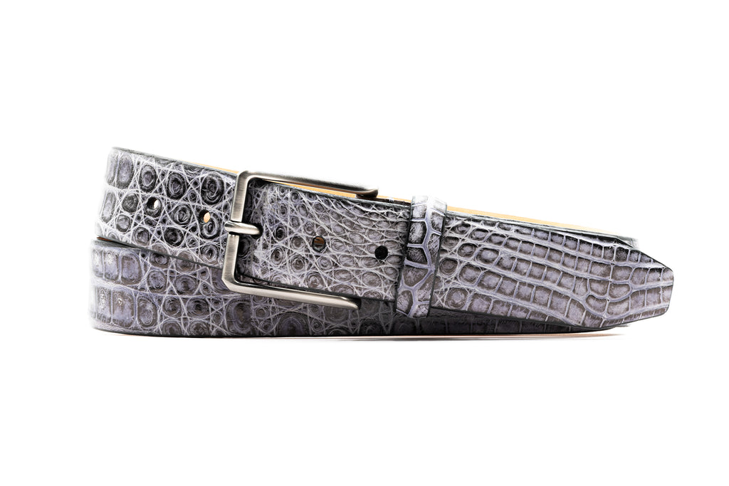Hand Painted Caiman Crocodile Leather Belt - Slate