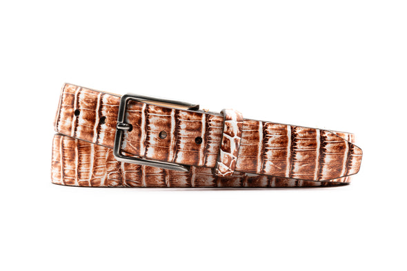 Hand Painted Genuine Caiman Crocodile Belt - Sienna