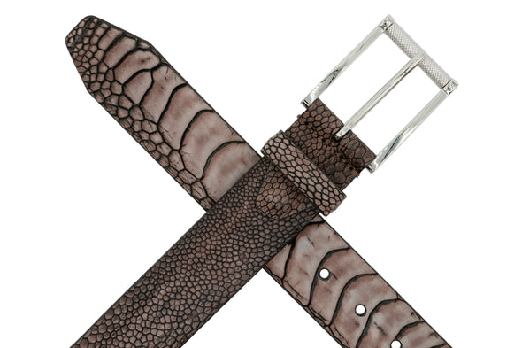 South African Ostrich Nubuck Leather Belt - Mocha